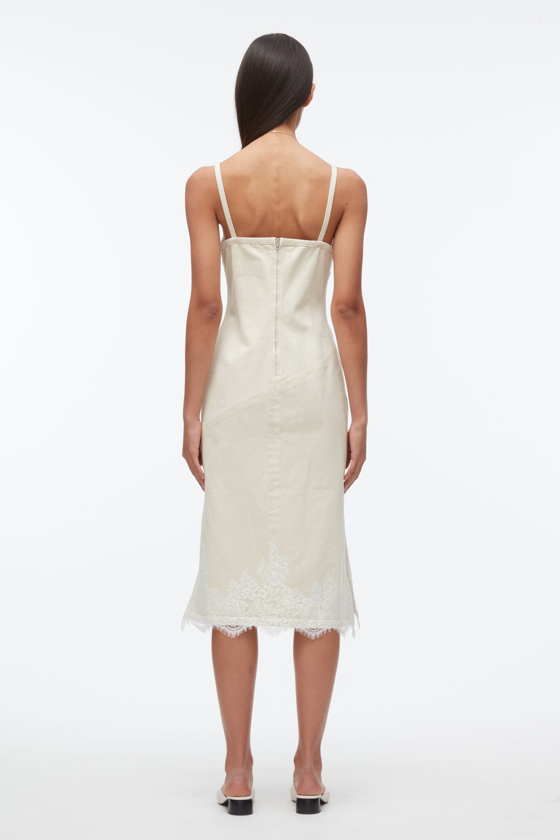 Denim Slip Dress With Lace - 2