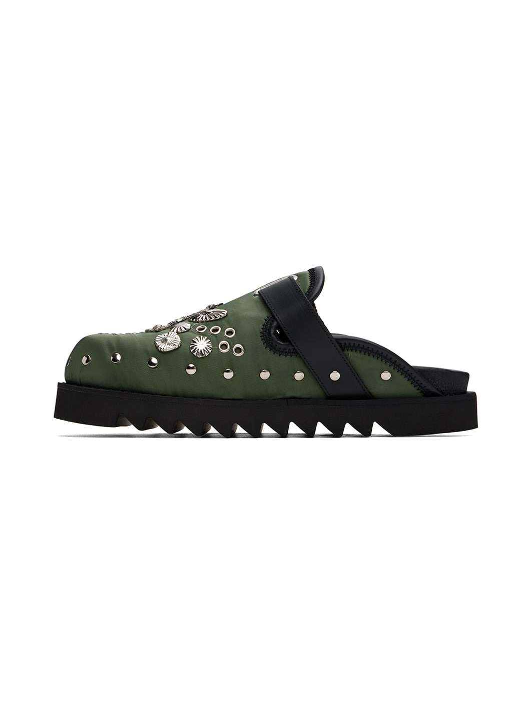 Green Eyelet Metal Sabot Slip-on Loafers - 3