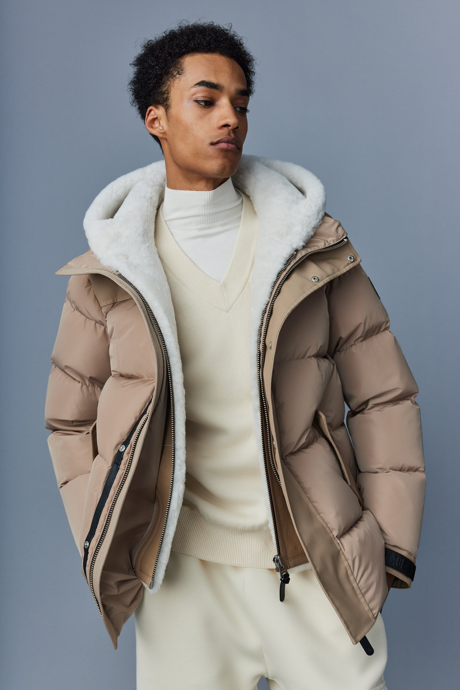 RILEY classic down jacket with removable shearling bib - 6