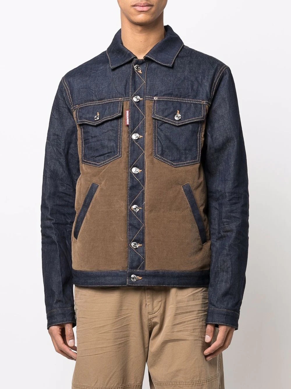 panelled denim corduroy jacket - 3