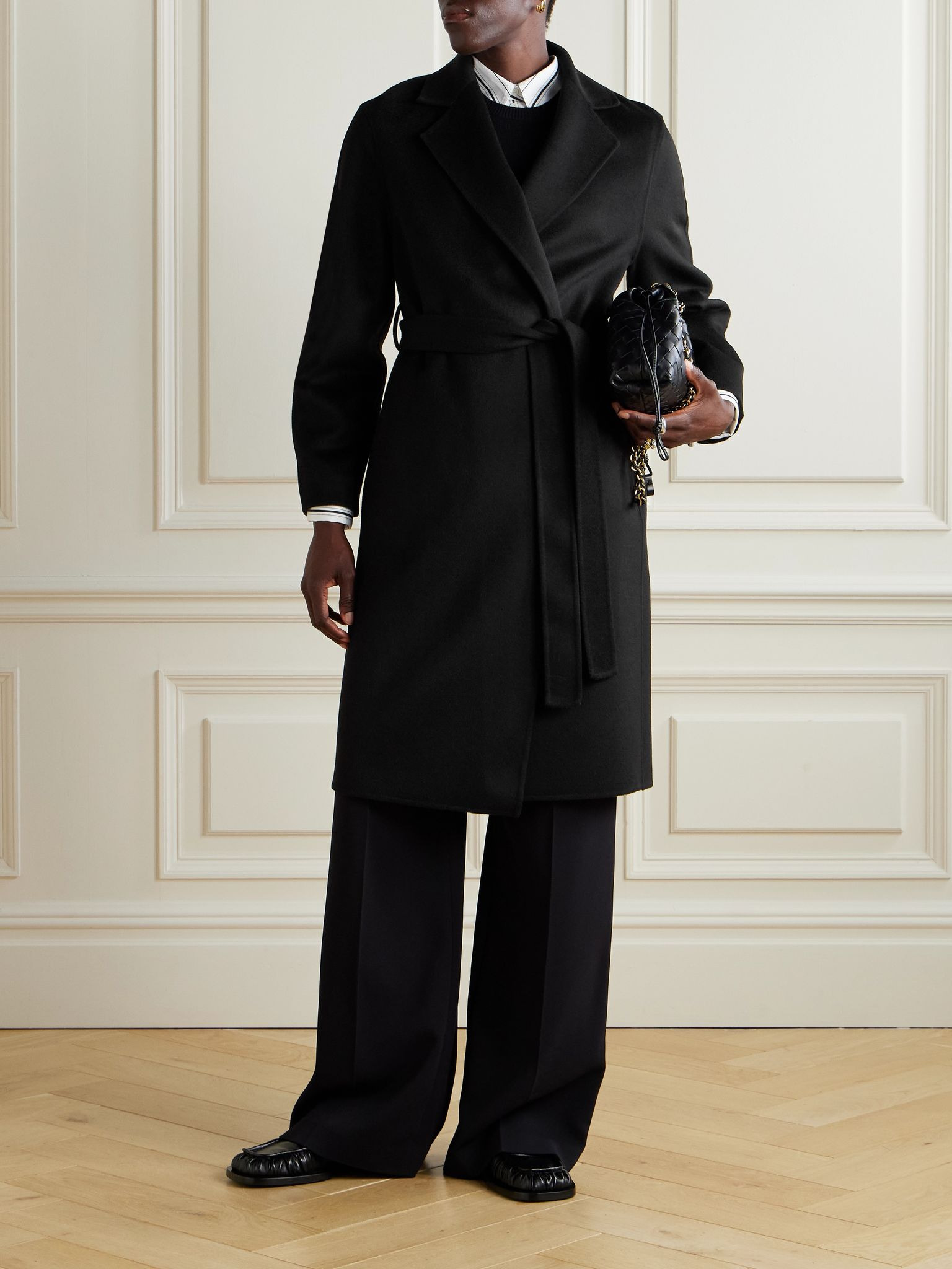 Cenda belted wool and cashmere-blend coat Black - 3