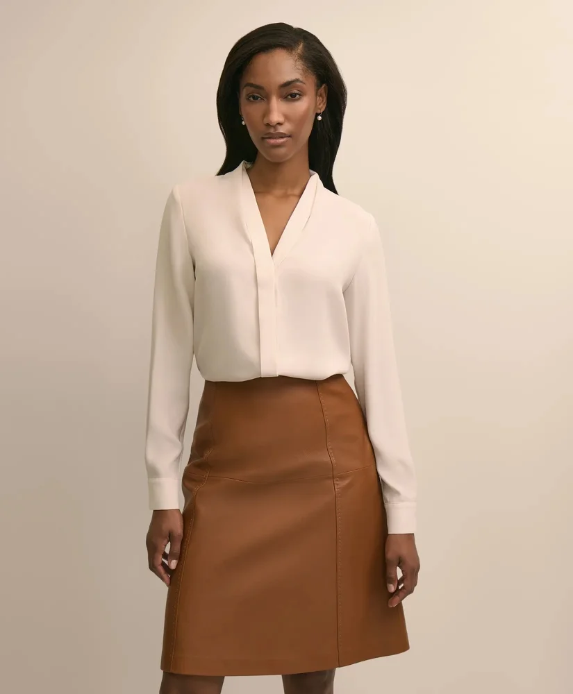 V-Neck Pleated Blouse - 1