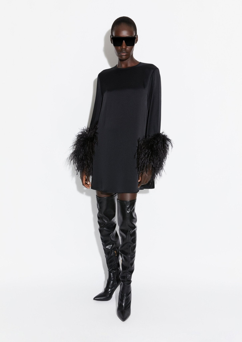 LAPOINTE Satin Dress With Feathers outlook