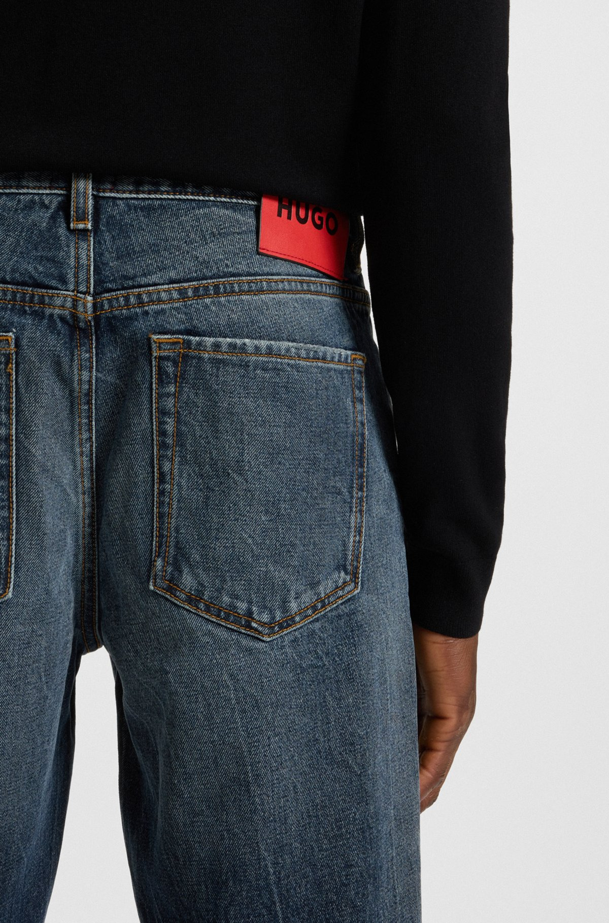 TAPERED-FIT JEANS IN BLUE STONEWASHED DENIM - 5