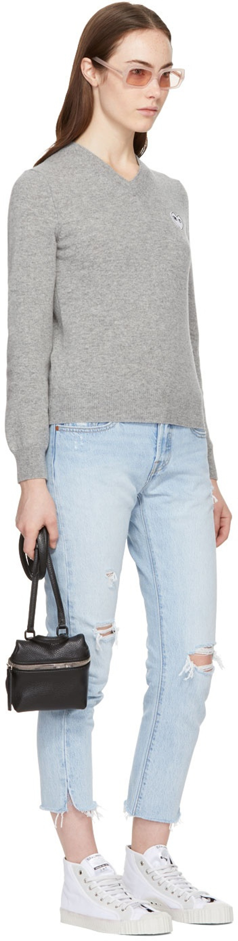 Grey Heart Patch V-Neck Sweater 4