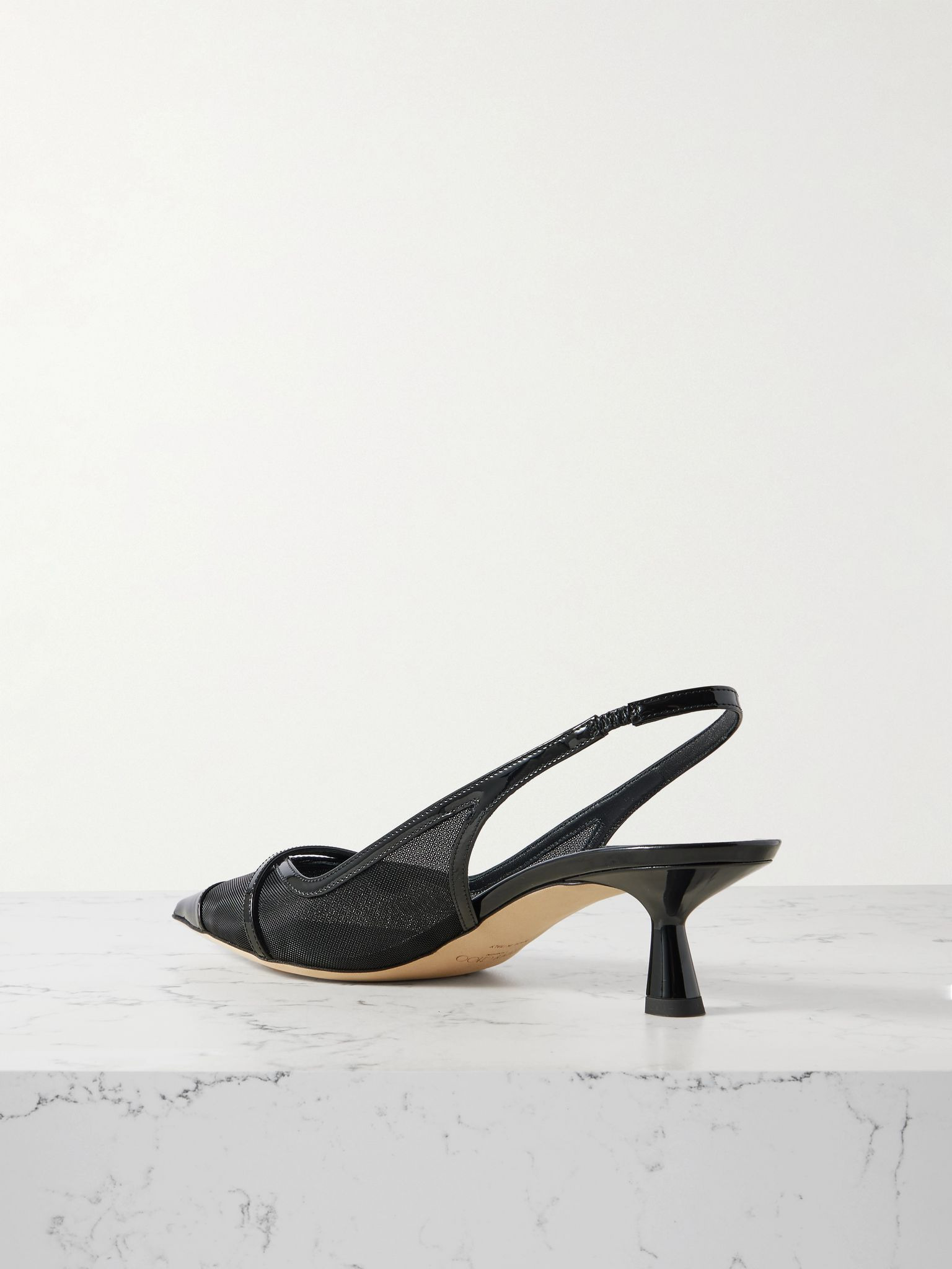 Amita 45 faux pearl-embellished leather-trimmed mesh slingback pumps Black - 3
