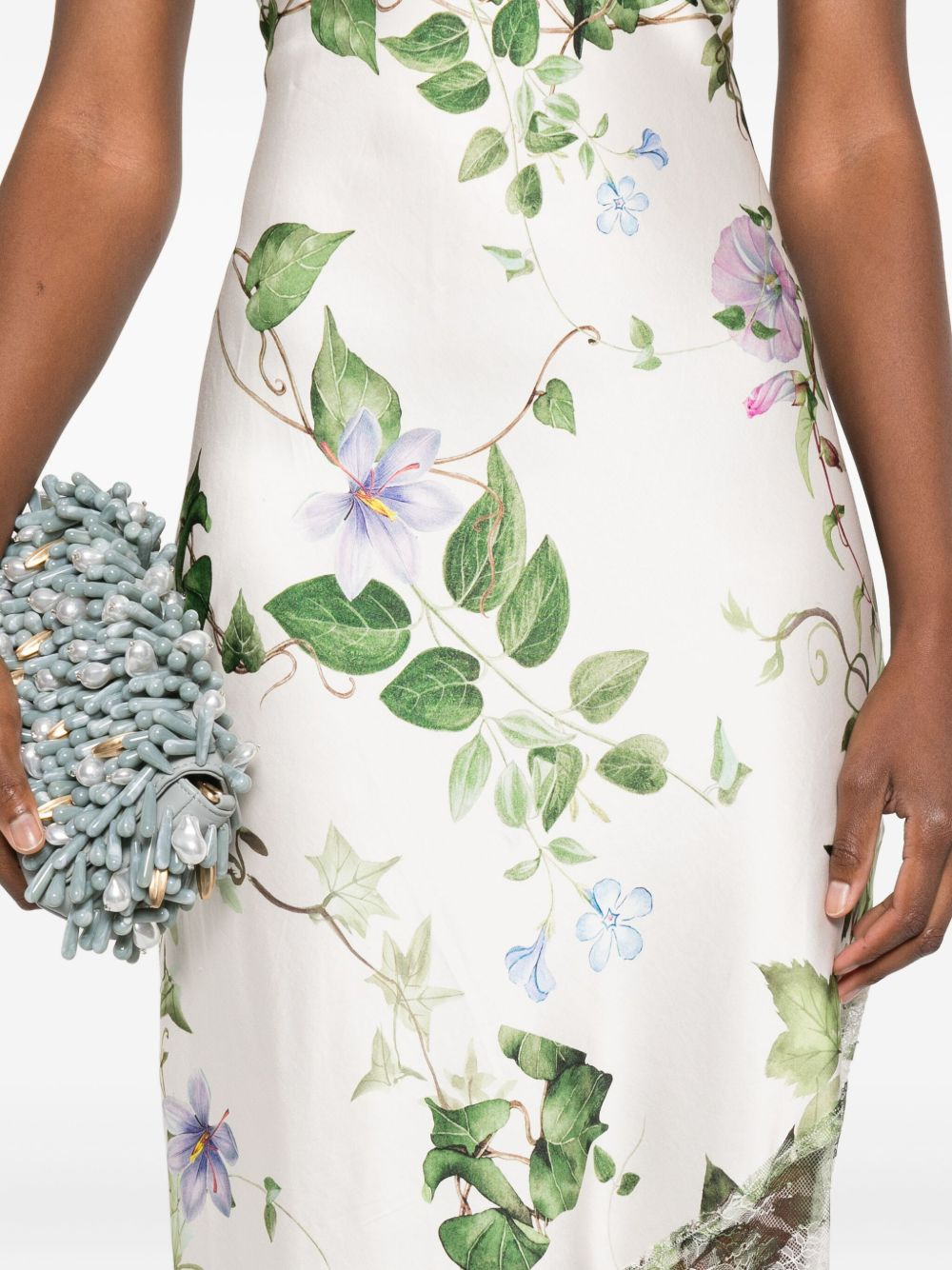 floral lace-insert midi party dress - 5