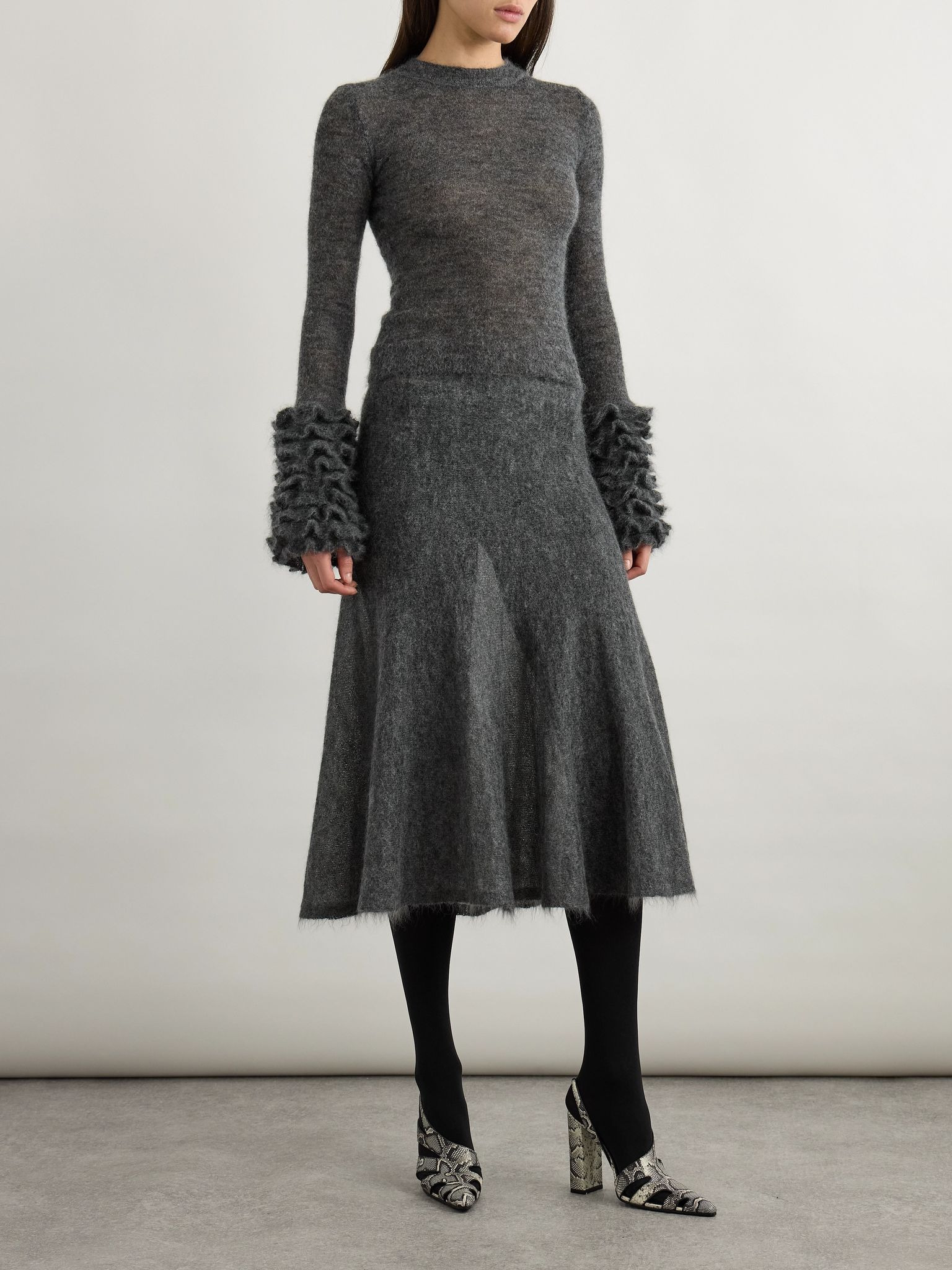 Pleated mohair-blend midi skirt Light gray - 2