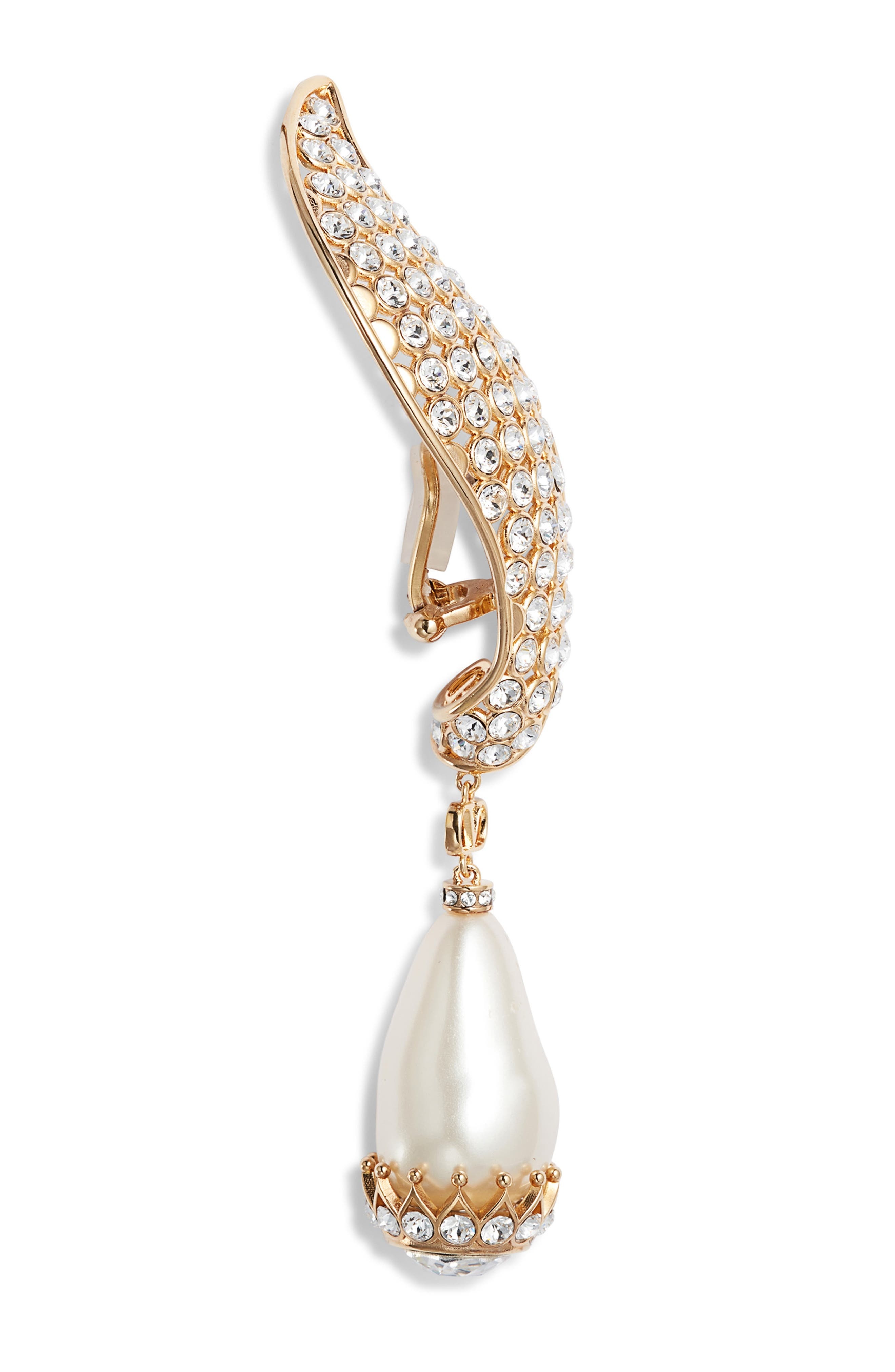 Valentino Garavani Poetiques des Gouttes Faux Pearl & Swarovski Crystal Drop Clip-On Earrings in Oro - 4