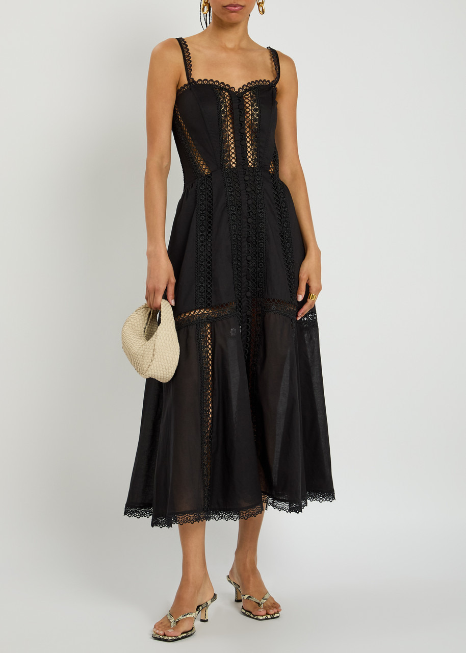 Charo Ruiz Ibiza Dafelle Lace-embellished Cotton-blend Midi Dress - 4