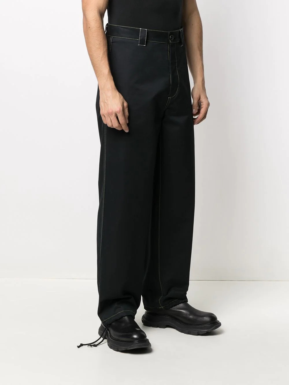 contrast-stitching straight-leg trousers - 3