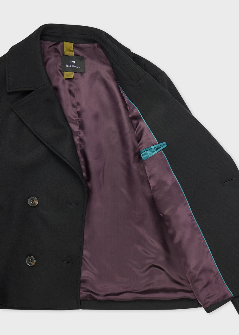 Women's Black Wool-Cashmere Blend Short Pea Coat 4