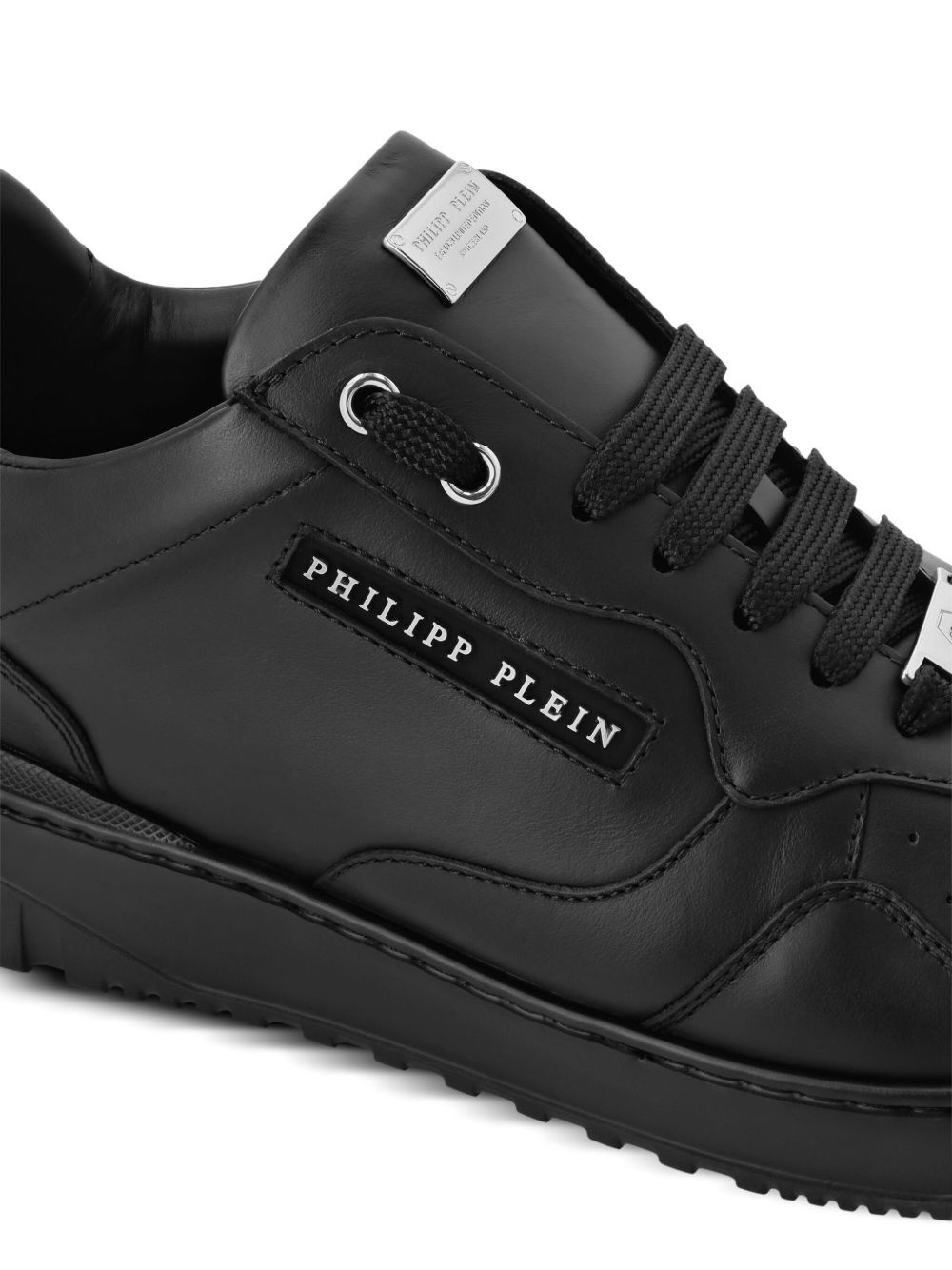 logo-lettering leather trainers - 4