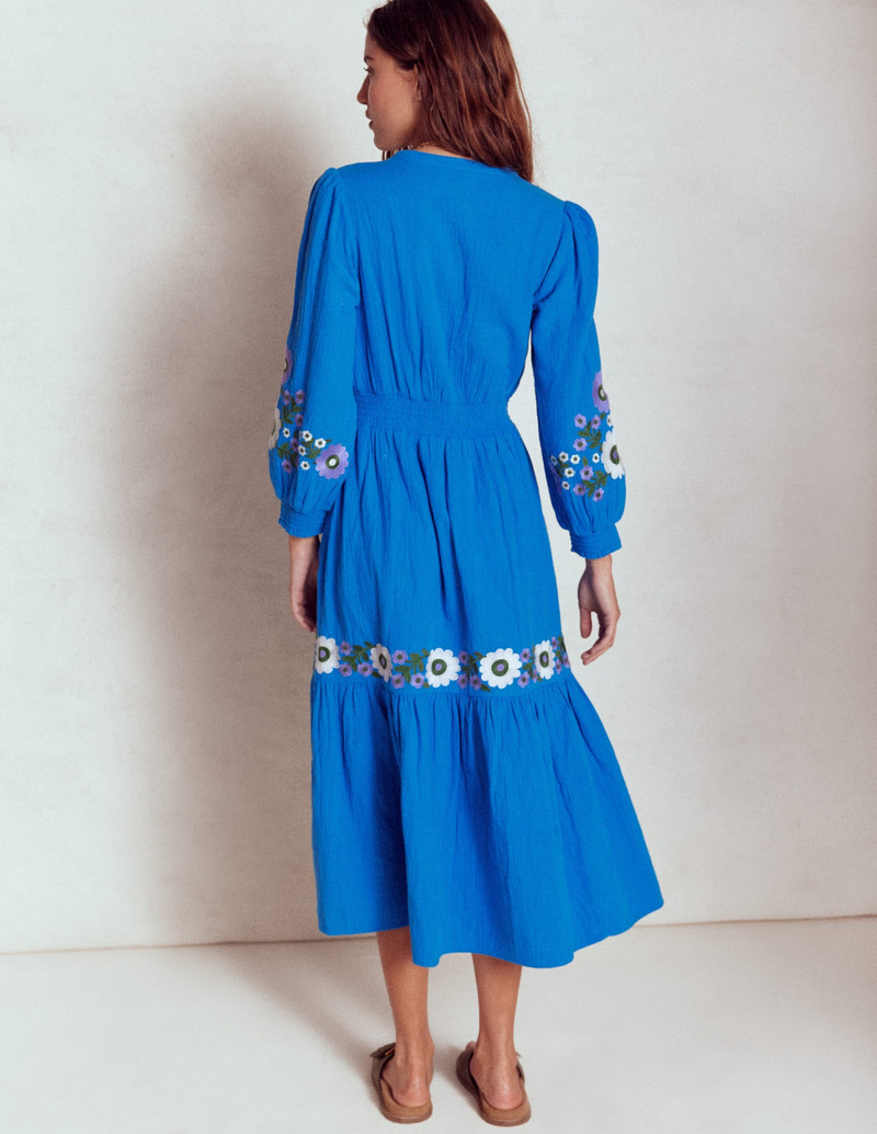 Elena Double Cloth Midi Dress-Blue Embroidery 6