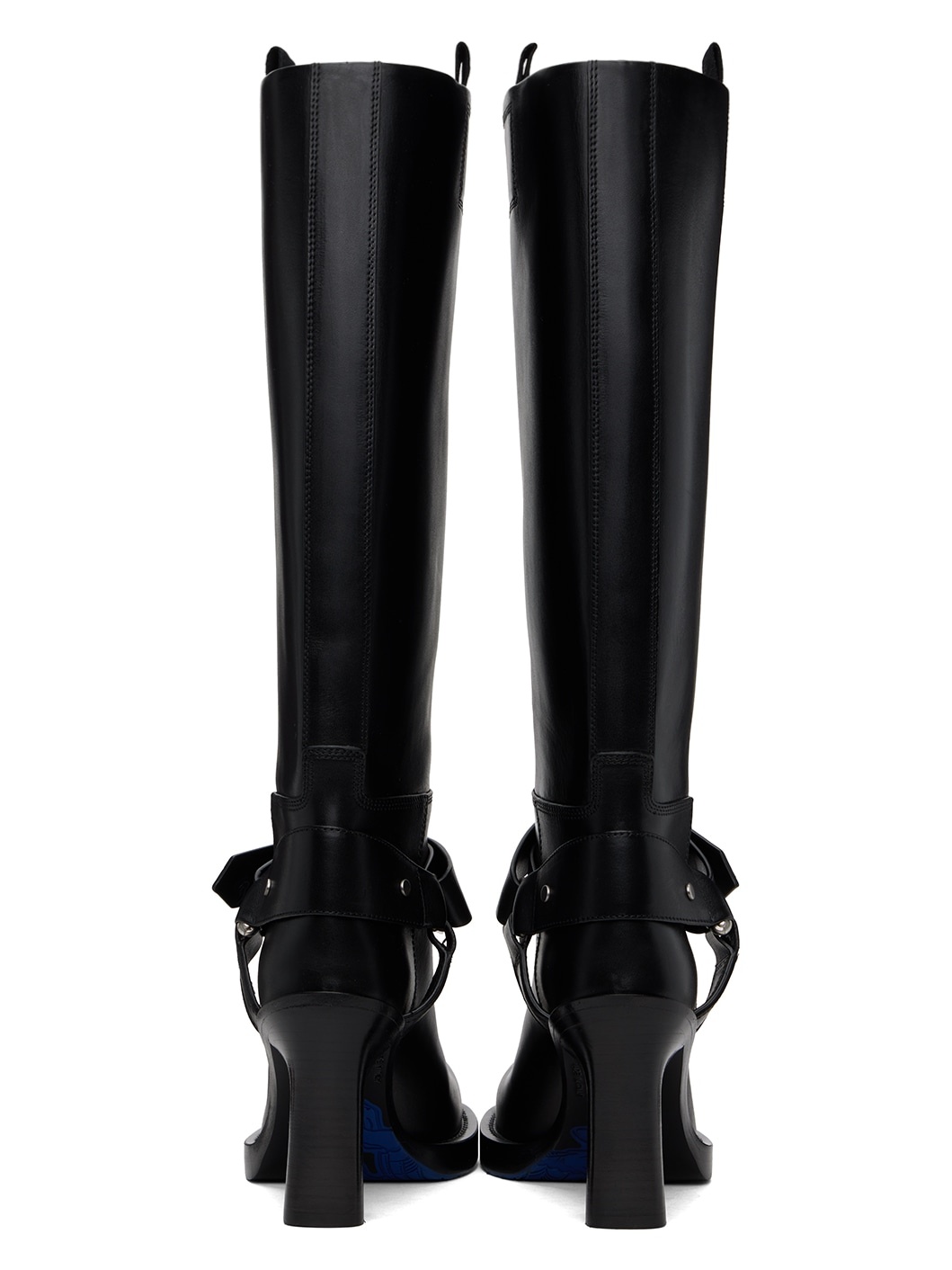 Black Leather Stirrup High Boots - 2