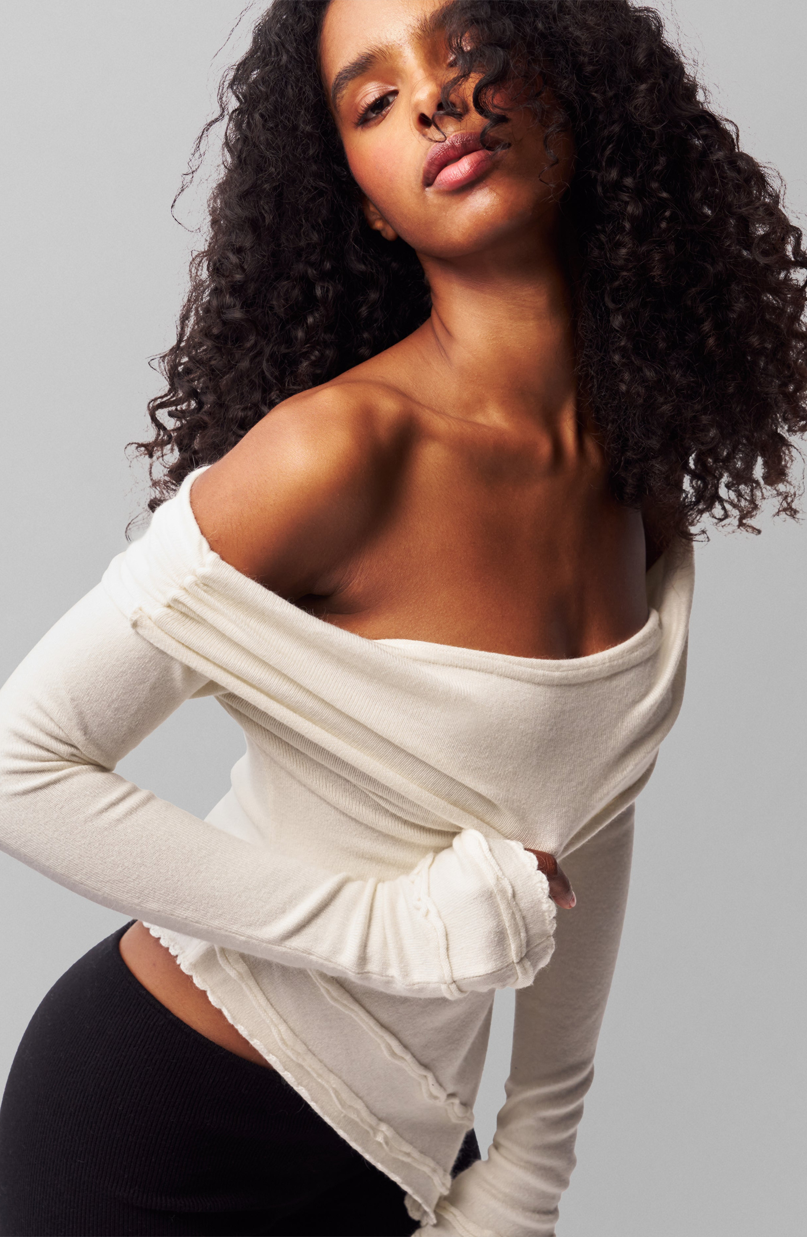 Guizio Soler Fold Over Knit Top in Cream at Nordstrom - 5