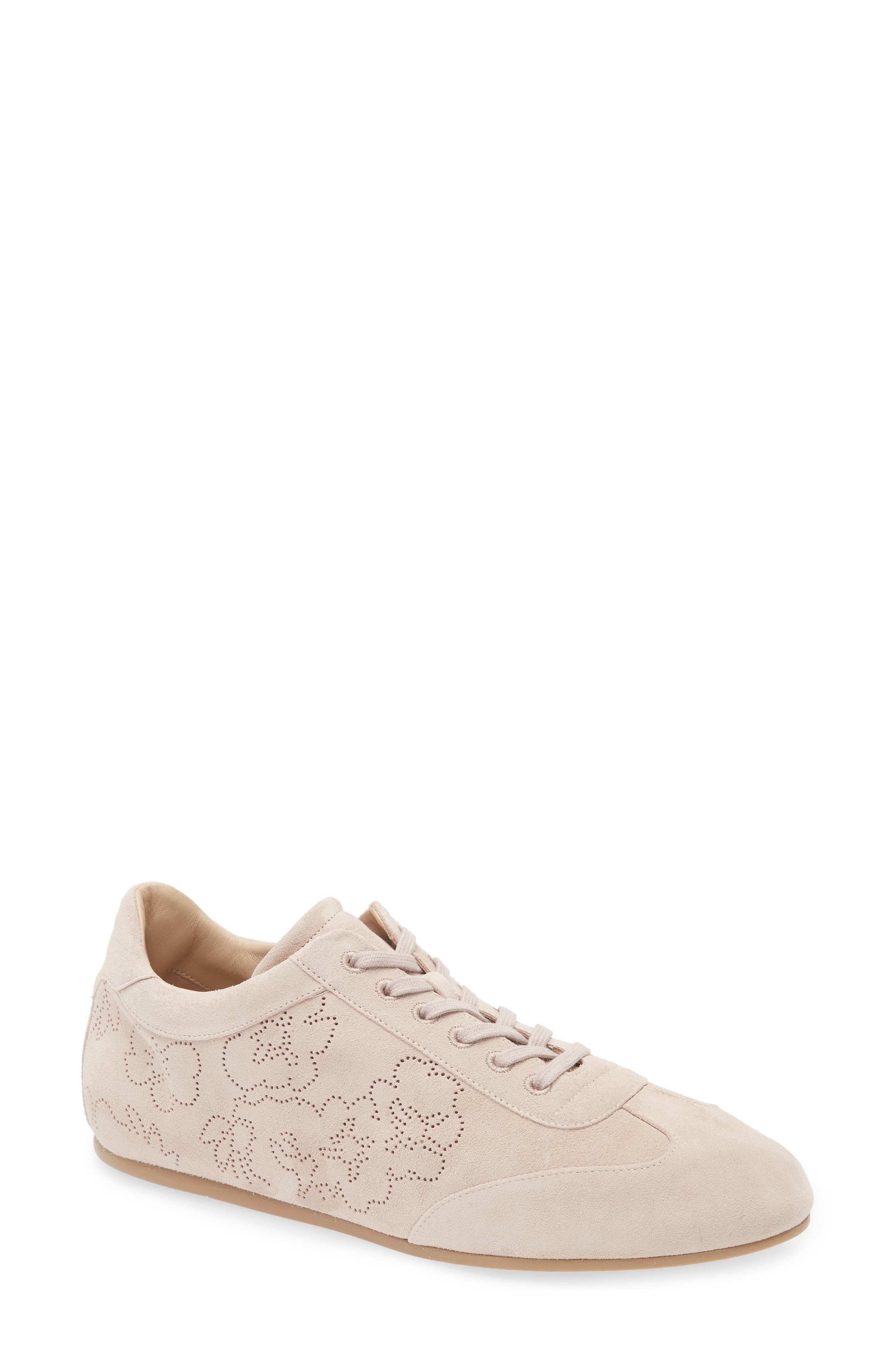 Stuart Weitzman Cruz Perforated Suede Sneaker in Cipria at Nordstrom - 1