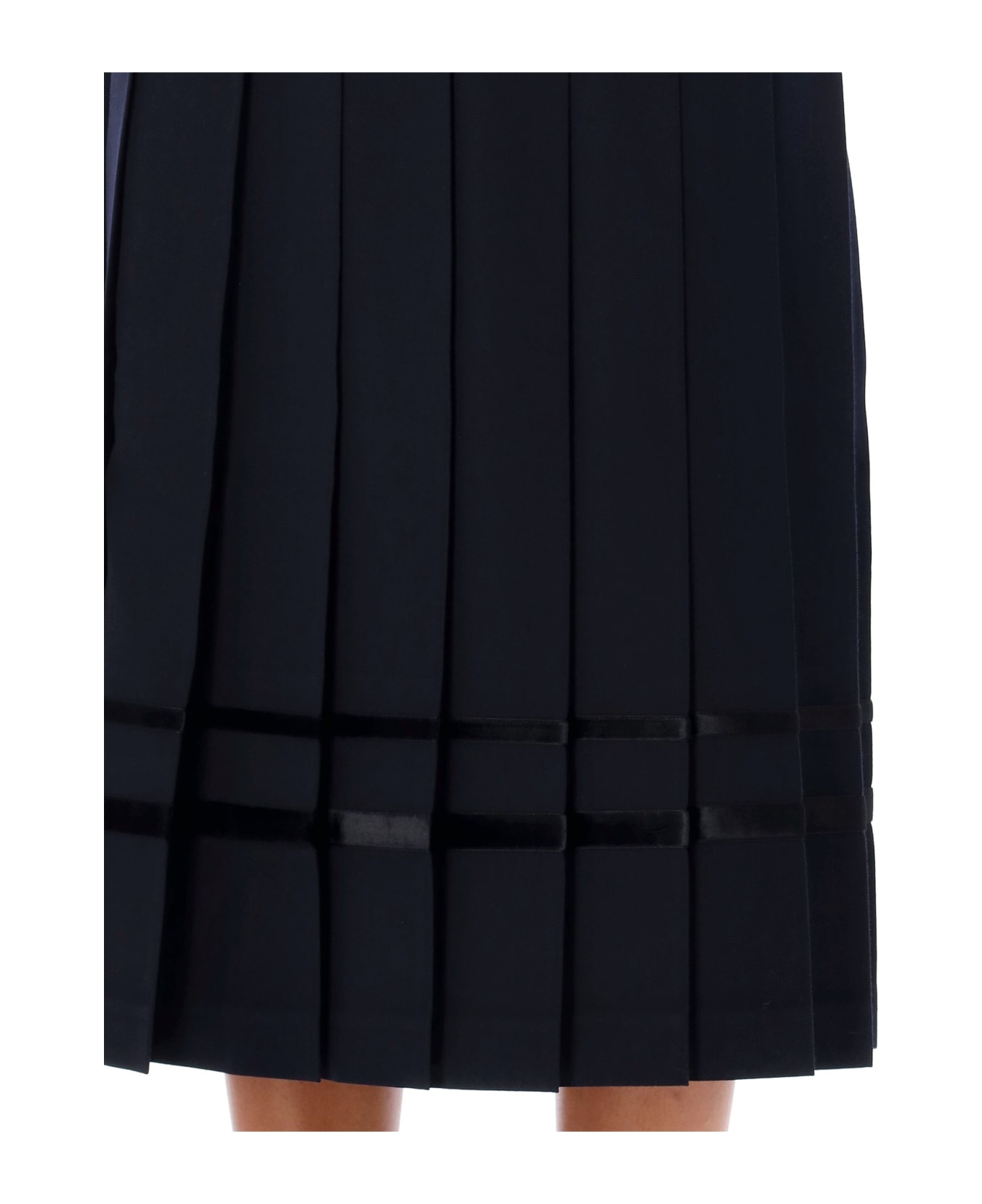 Velvet Trim Pleated Midi Skirt - 3