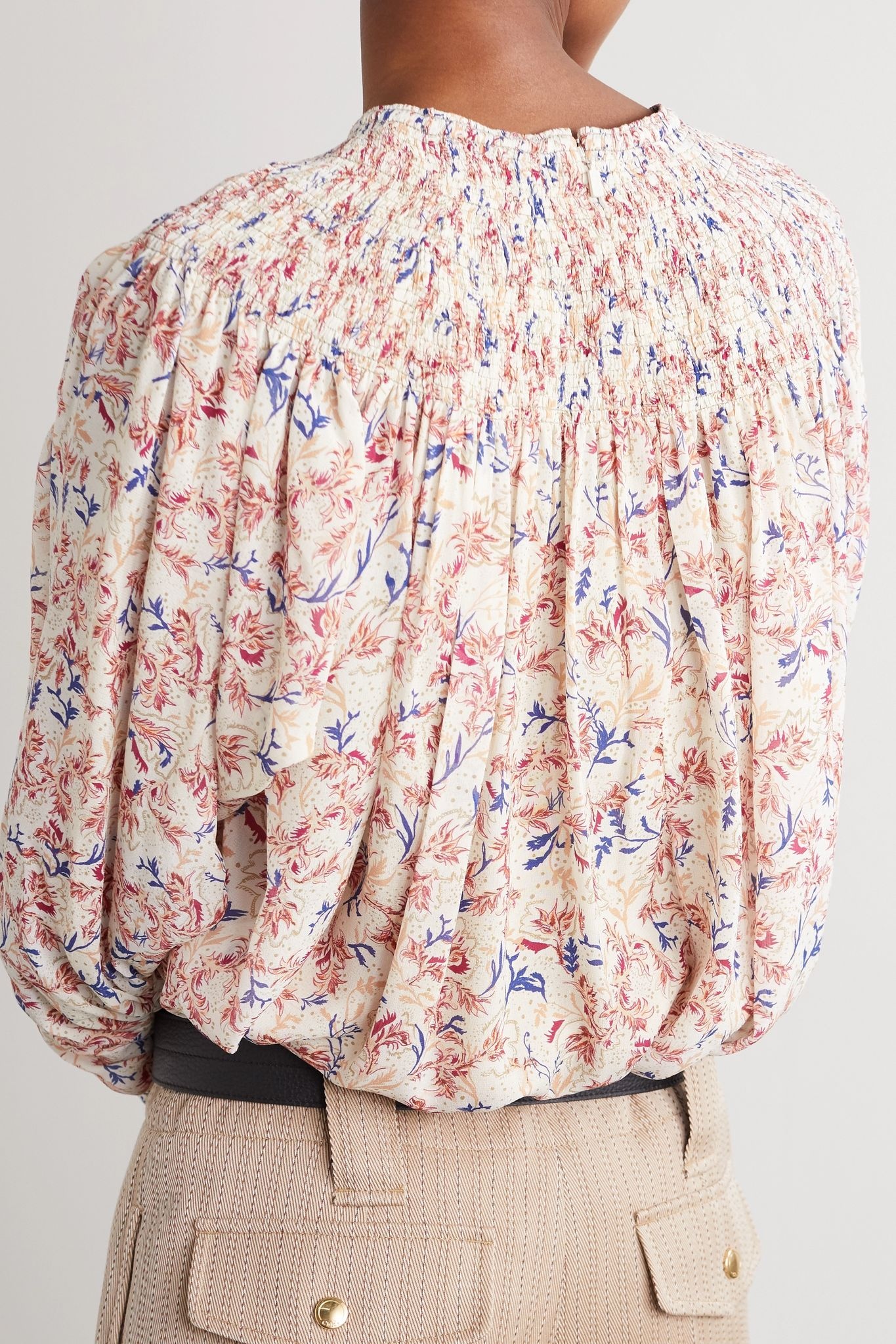 Ruched shirred floral-print silk blouse  - 3