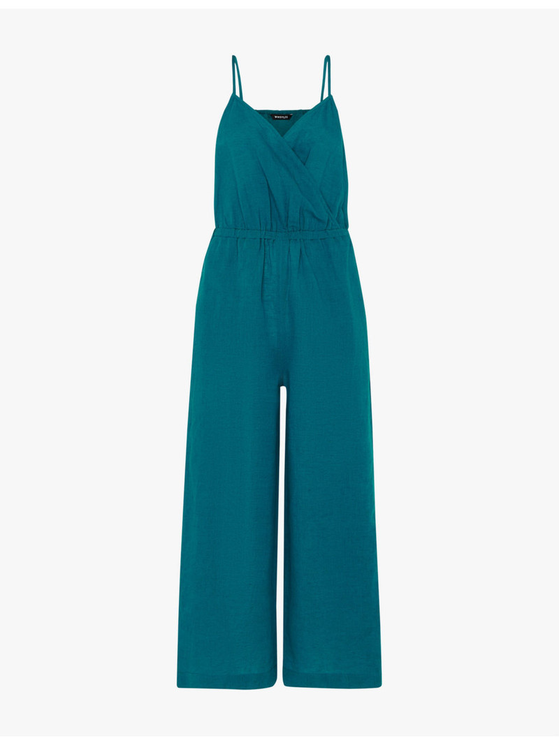 Wrap-front sleeveless linen and cotton-blend jumpsuit 1