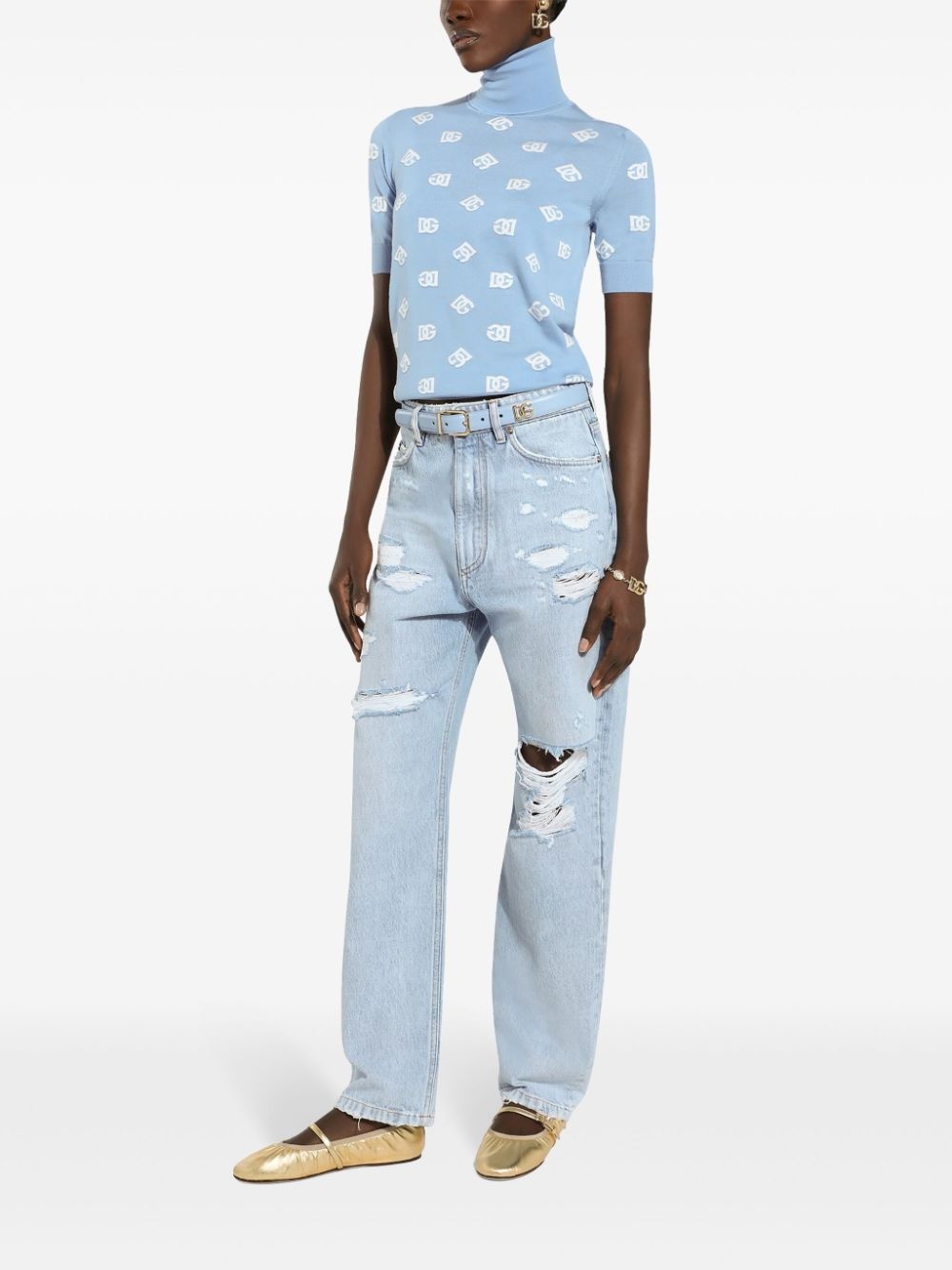 distressed finish straight-legged jeans - 3