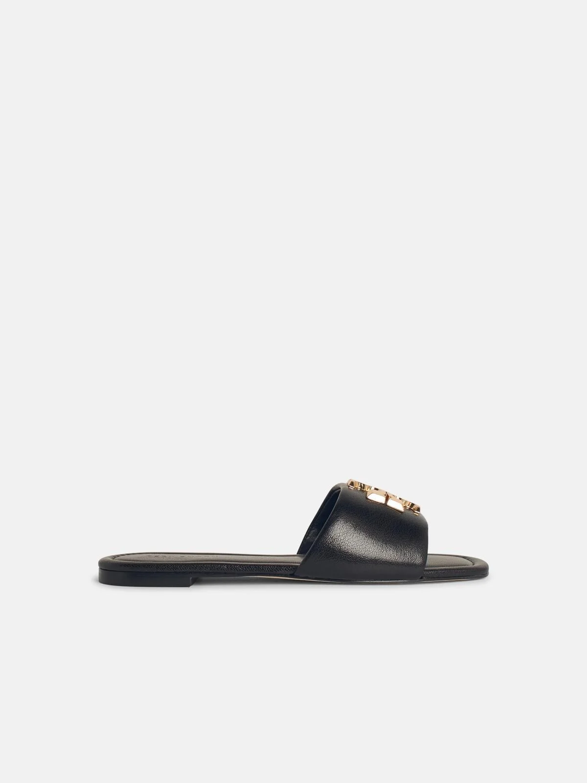 'ELEANOR' BLACK LEATHER SLIPPERS - 1
