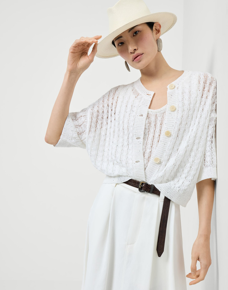 Linen dazzling cable openwork cardigan 5