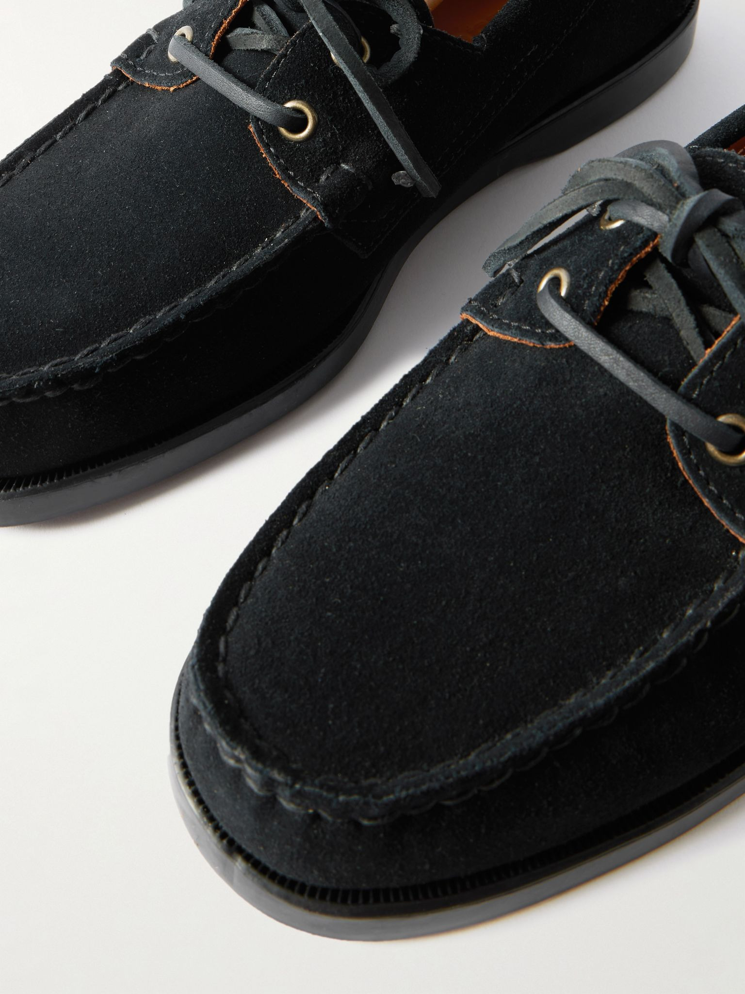 Docksides Portland Leather-Trimmed Suede Boat Shoes Black - 5