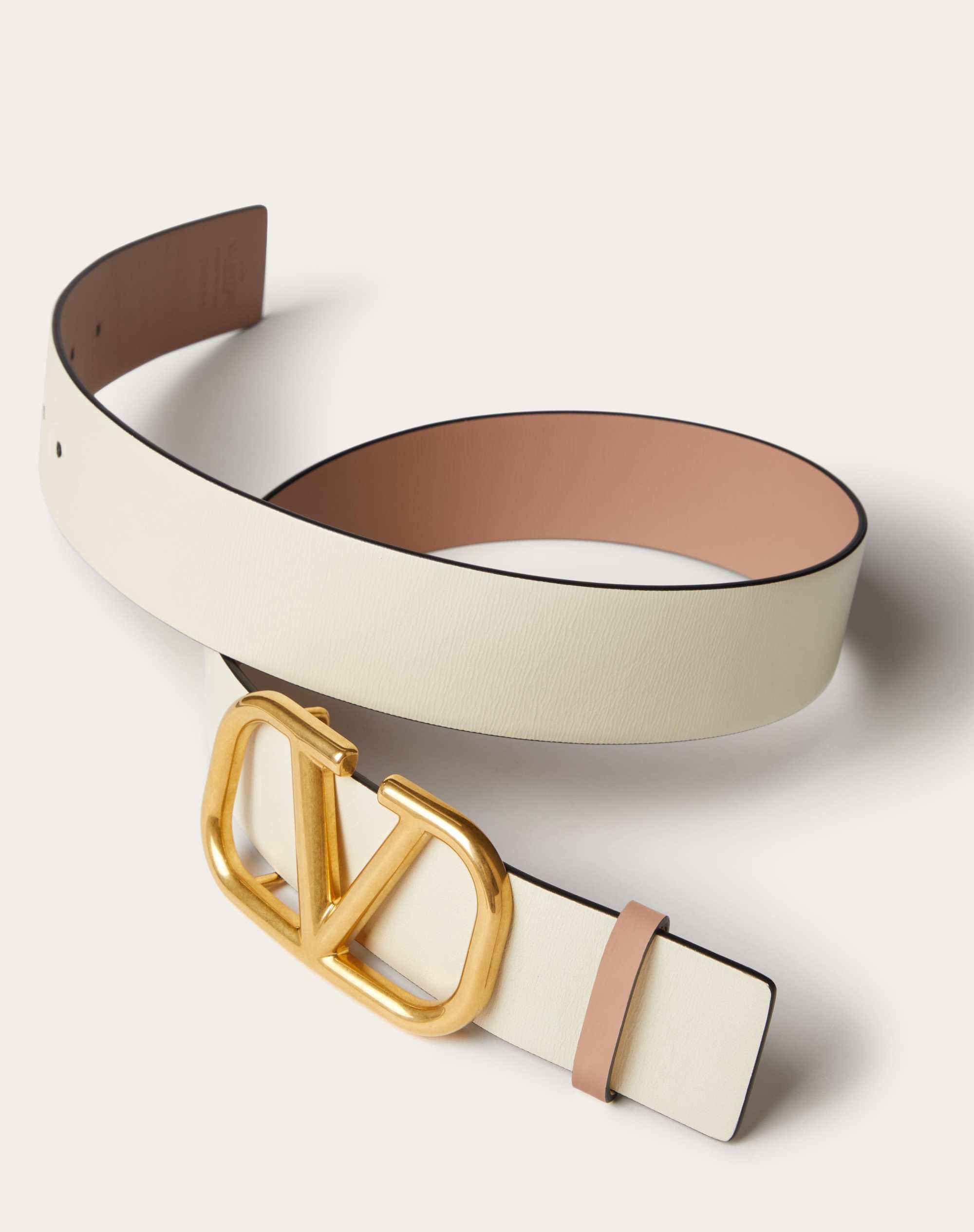 Vlogo Signature Belt In Shiny Calfskin 30mm for Woman in Powder