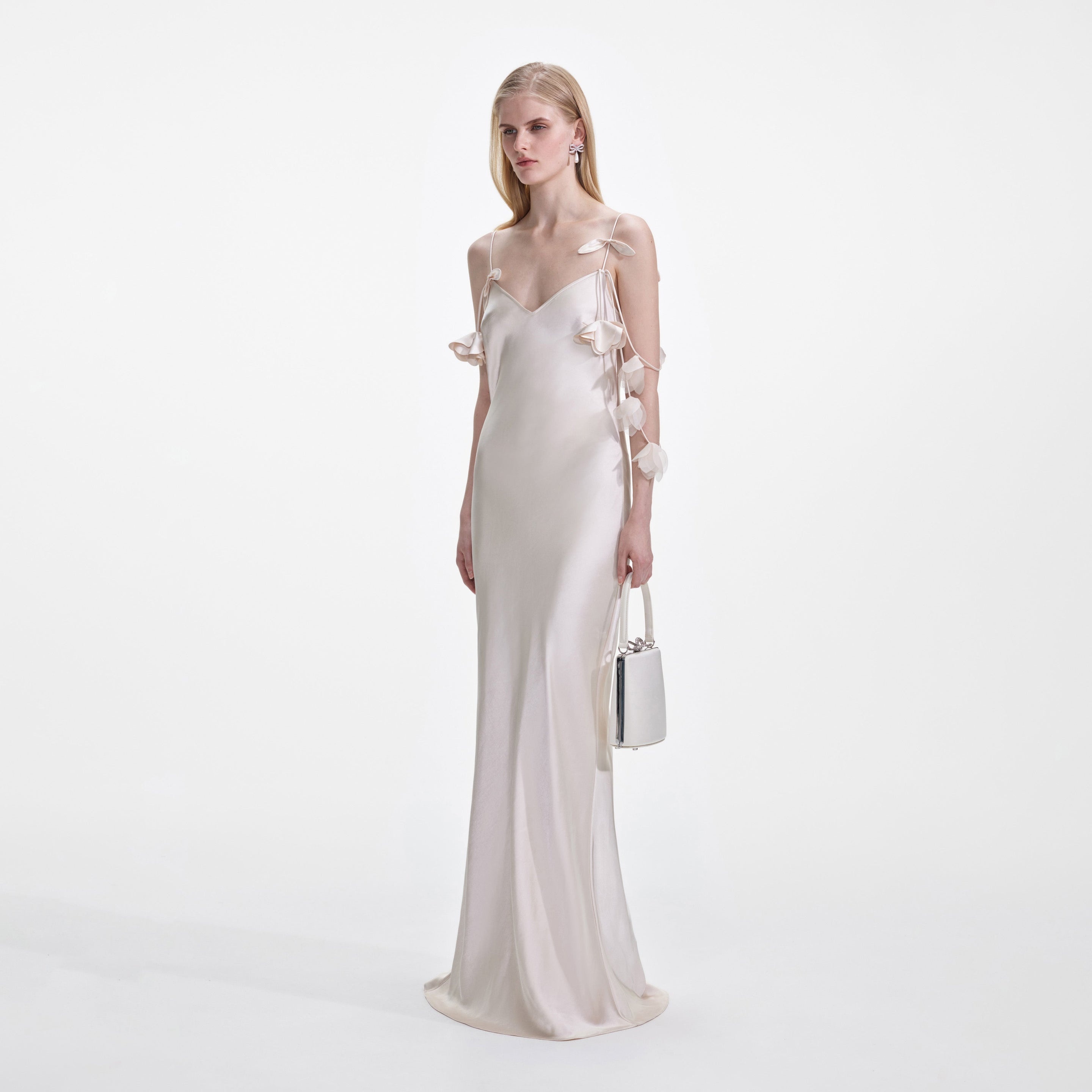 Champagne Flower Satin Maxi Dress - 2