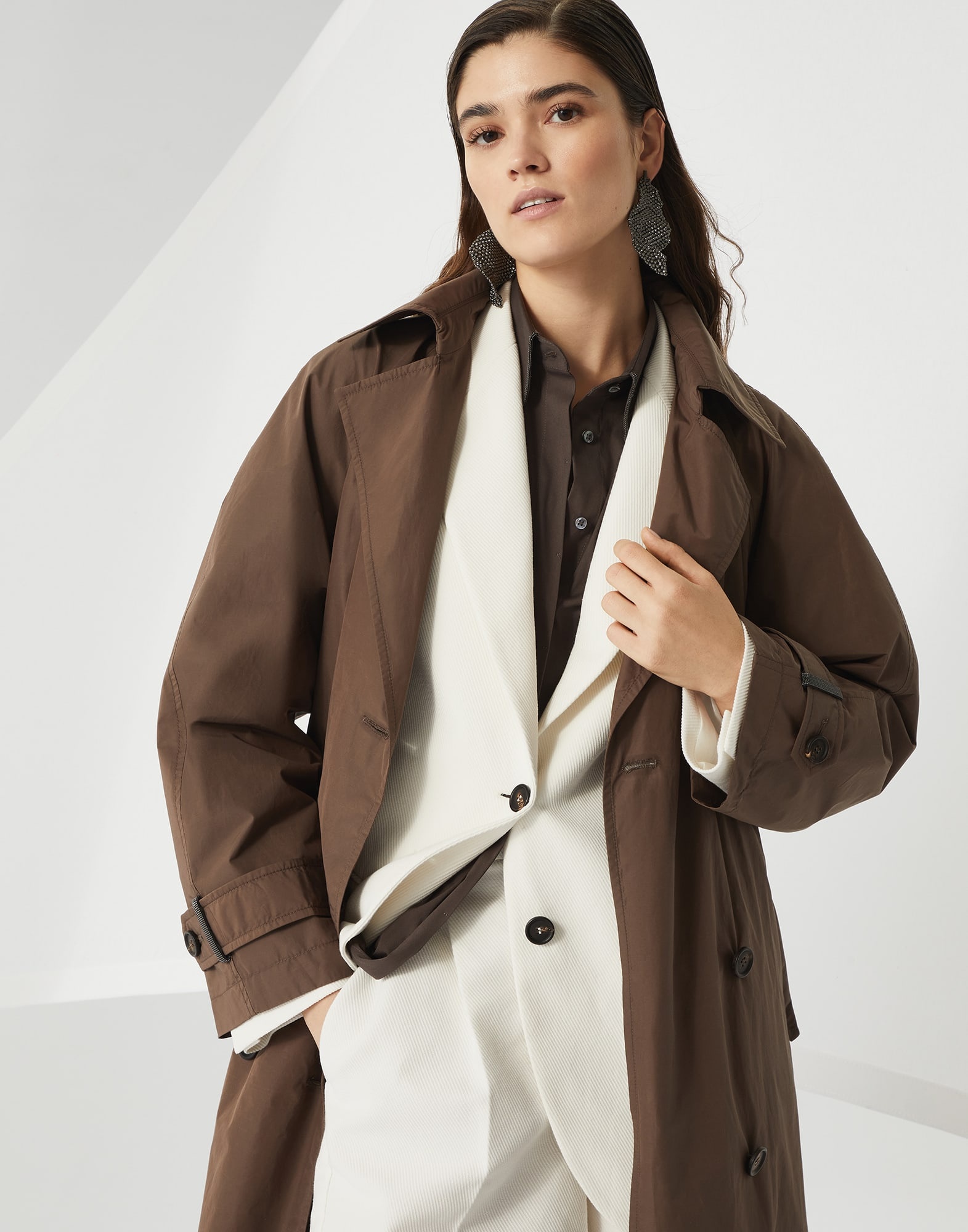 Techno cotton water-resistant taffeta trench with shiny details - 4