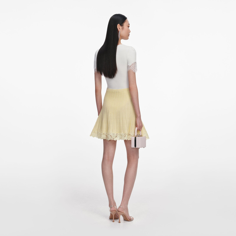 self-portrait Yellow Pointelle Knit Mini Skirt outlook