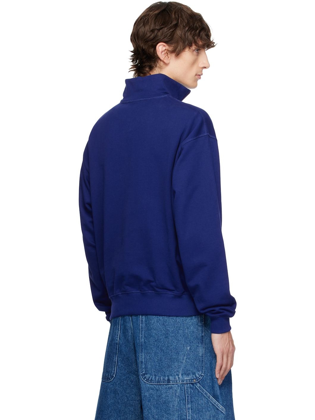 Blue 'SHF' Quarter Zip Sweater - 3