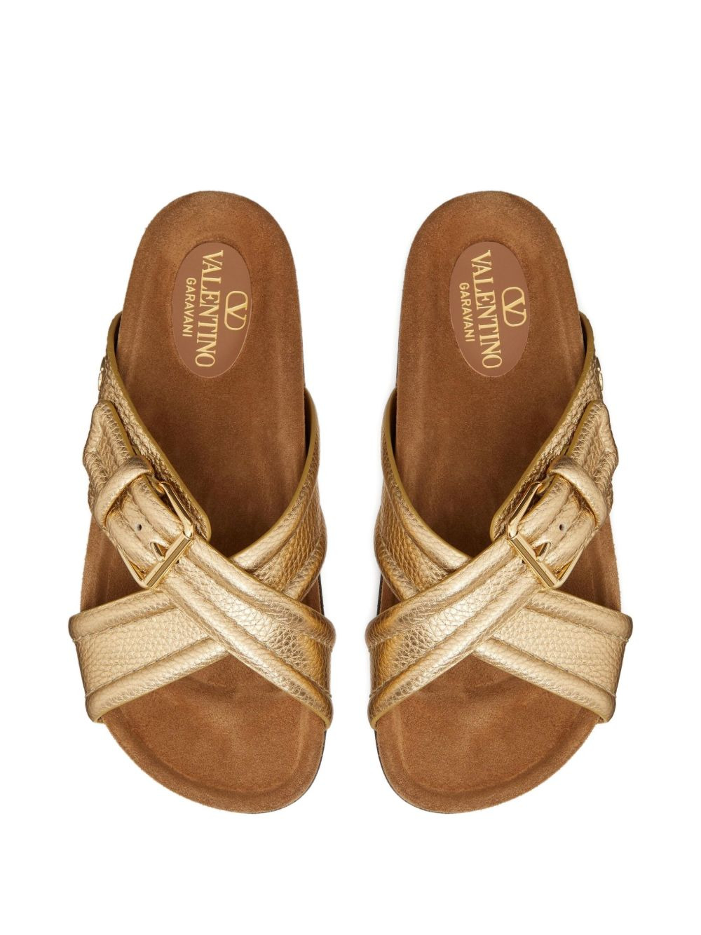 crossover-strap leather slides - 4
