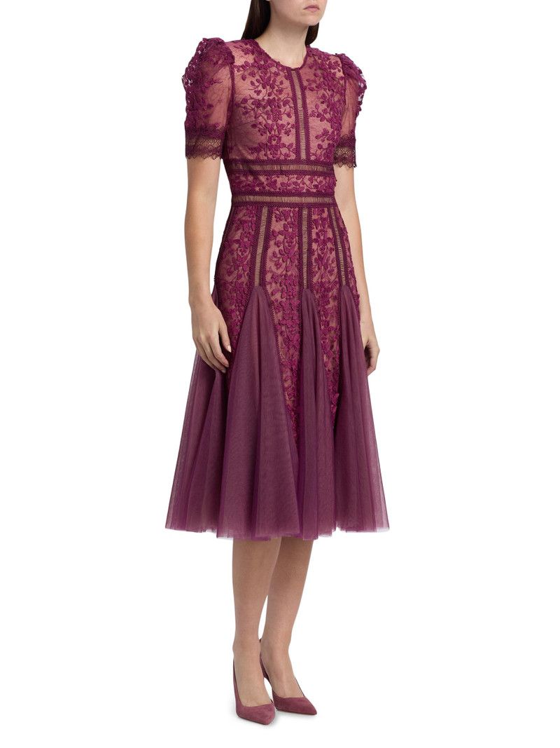 Women's Megan Lace & Tulle Midi-Dress - Burgundy 4