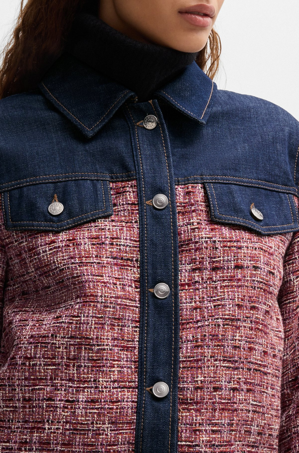 MULTICOLORED-TWEED JACKET WITH DENIM TRIMS - 5