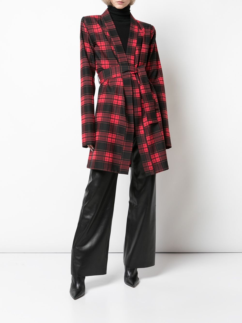 plaid belted coat - 2