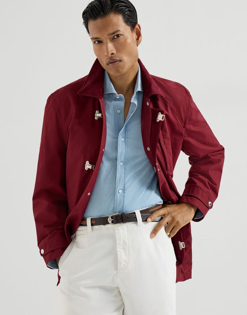 Water-resistant techno cotton gabardine outerwear jacket with hook fastening 5
