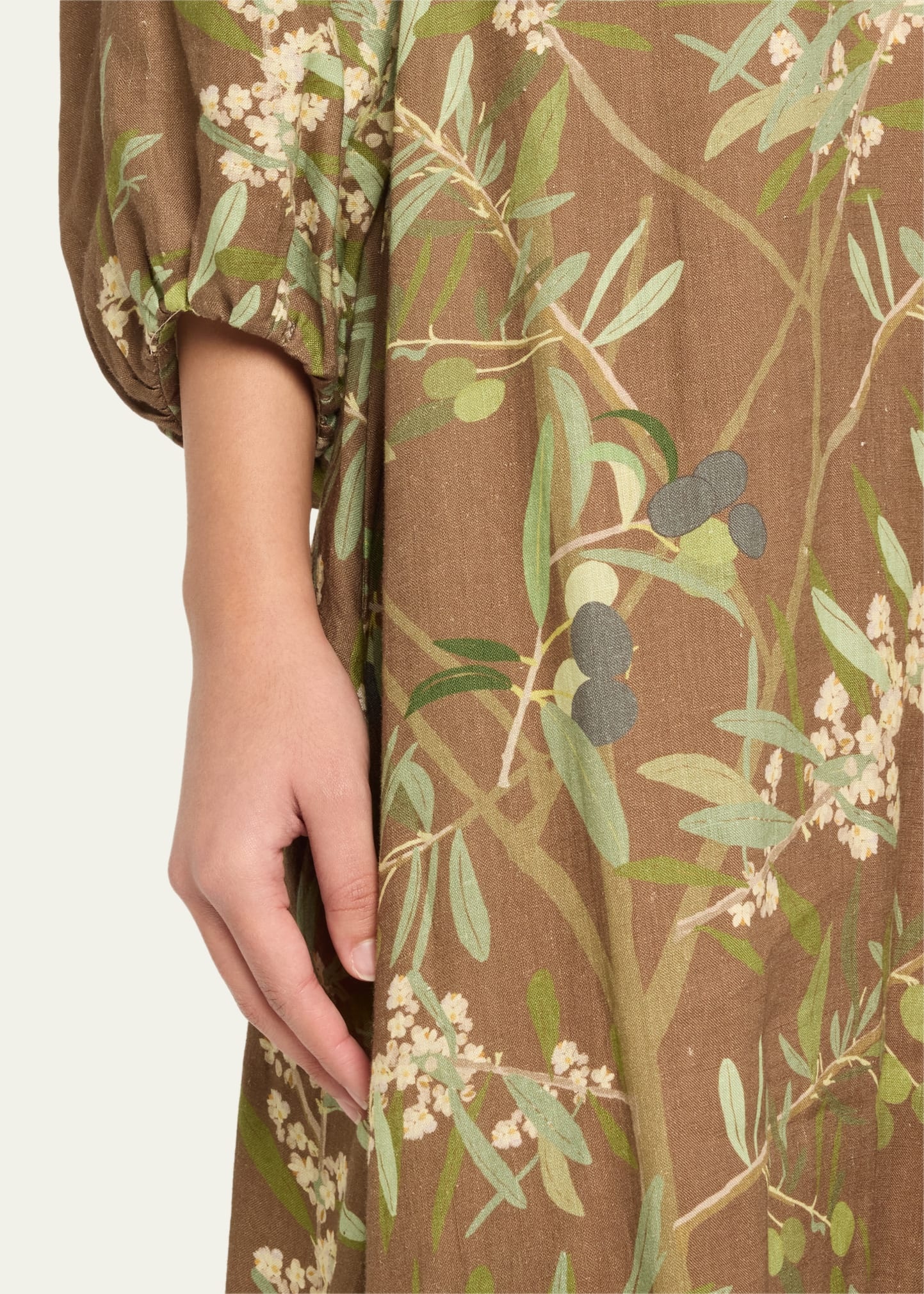 Puff-Sleeve Printed Linen Maxi Dress - 5