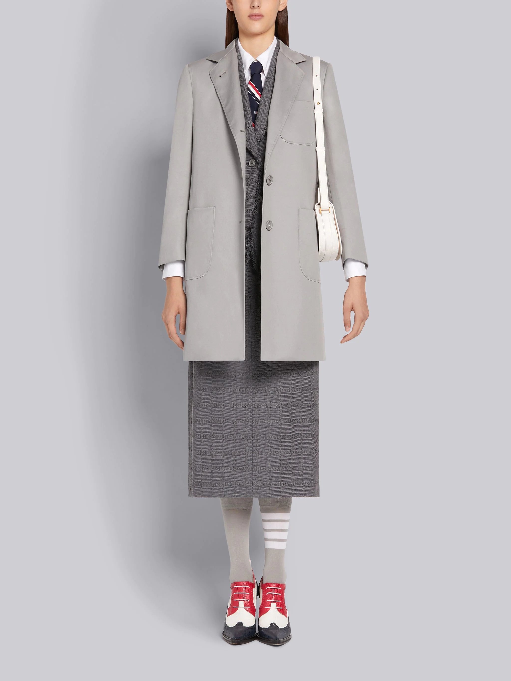 Medium Grey Windowpane Summer Tweed Frayed Sack Skirt - 4