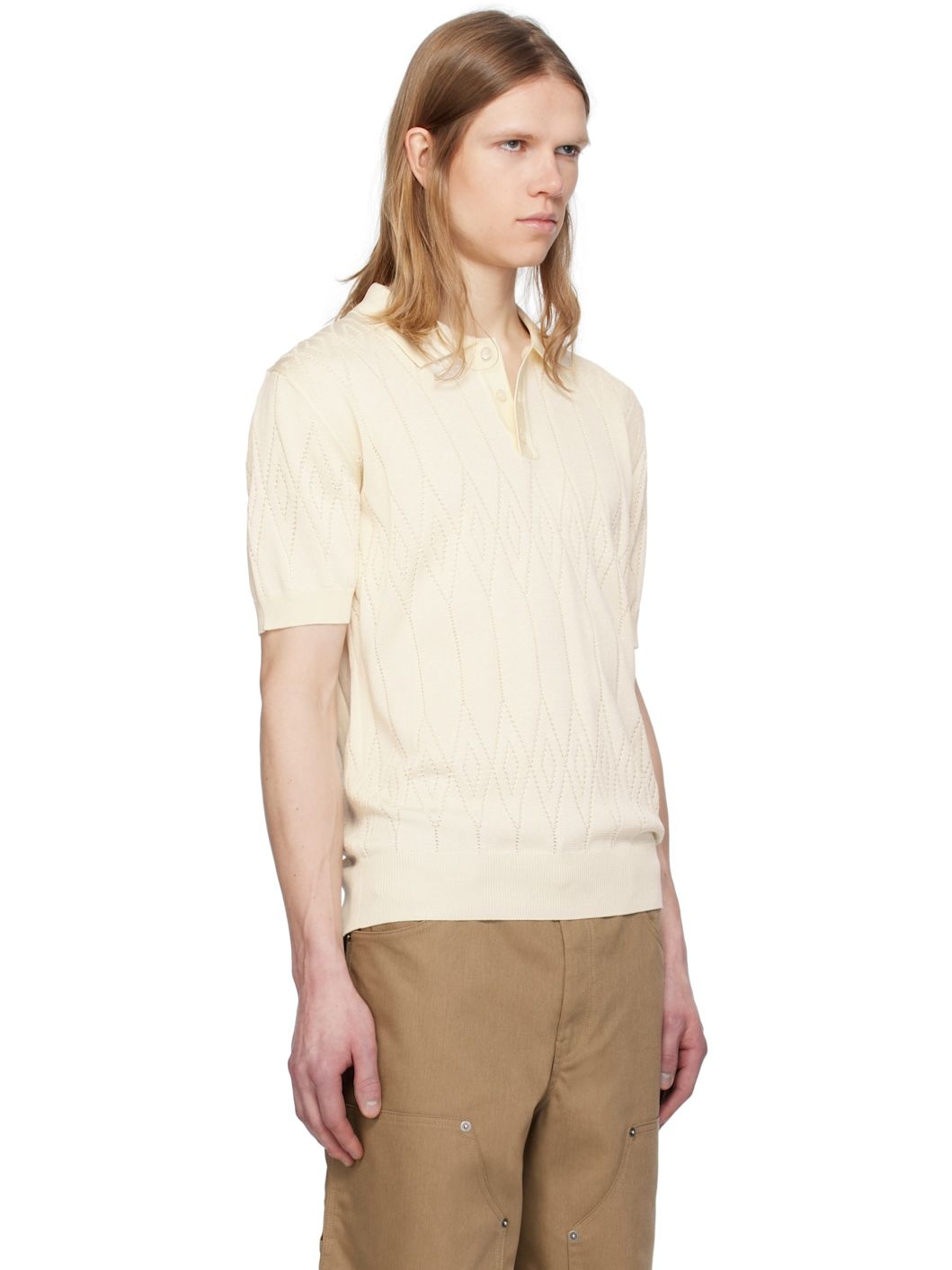 Off-White Short Sleeve Argyle Polo - 2