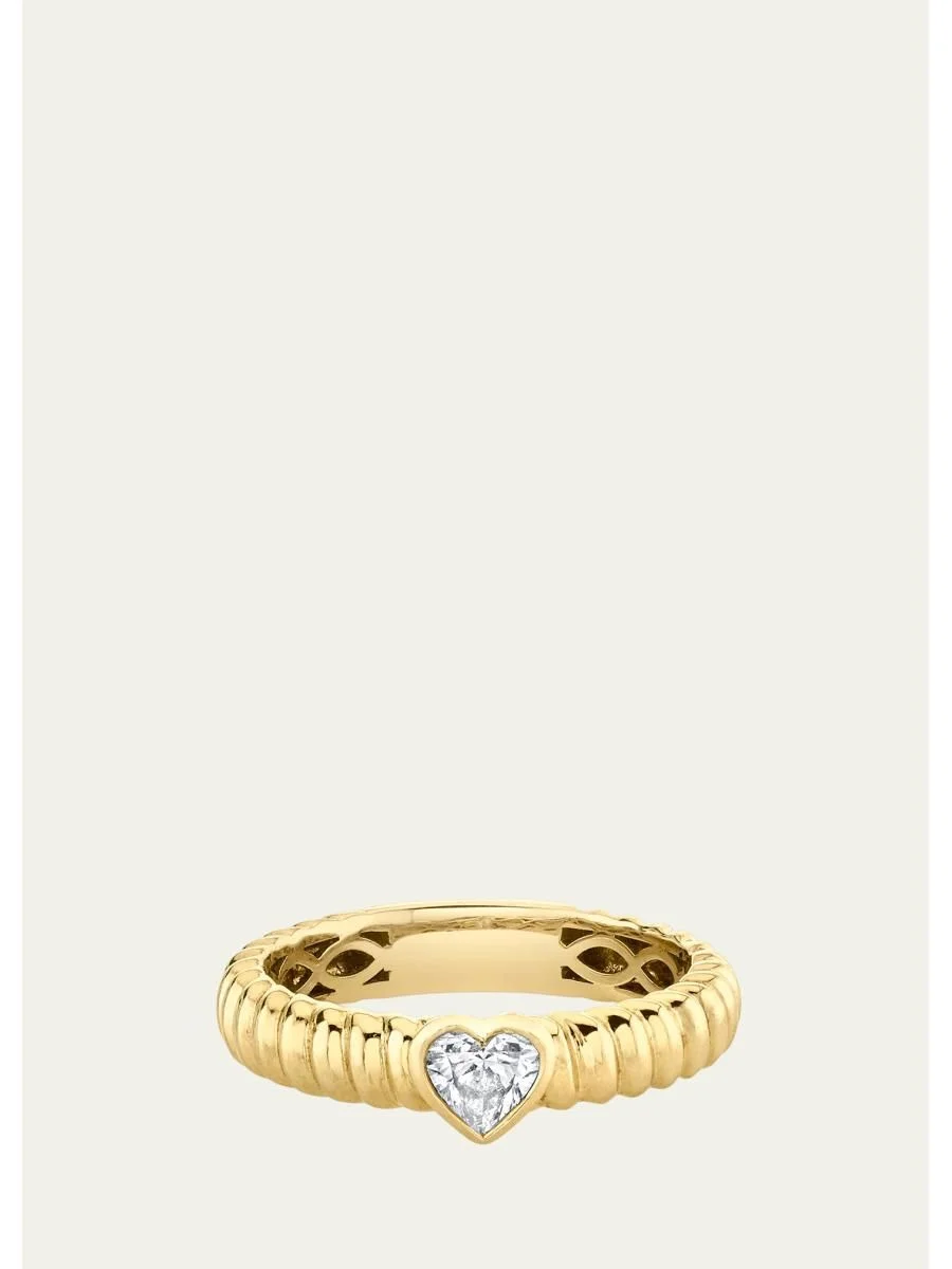 18K Yellow Gold Thin Zoe Ring with Heart Diamond - 1