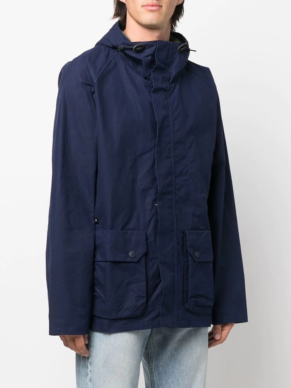 flap-pockets cotton hooded jacket - 3