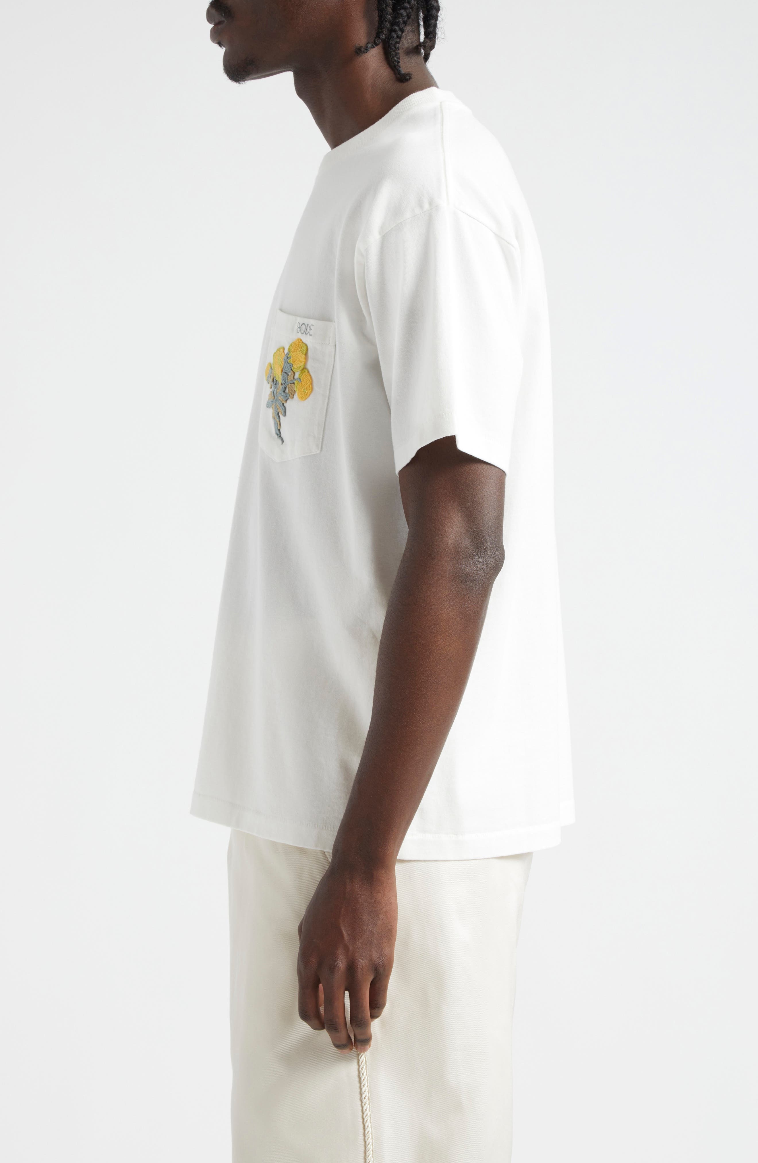 Embroidered Bouquet Cotton Pocket T-Shirt - 3