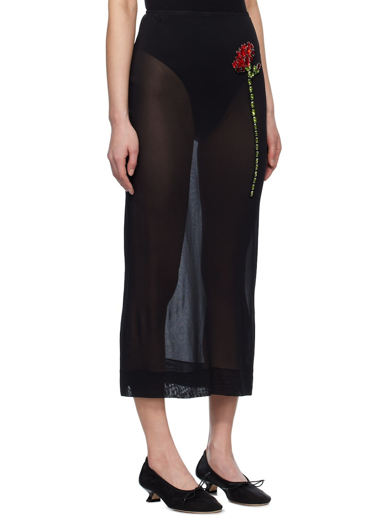 Black Embellished Carnation Column Midi Skirt 2