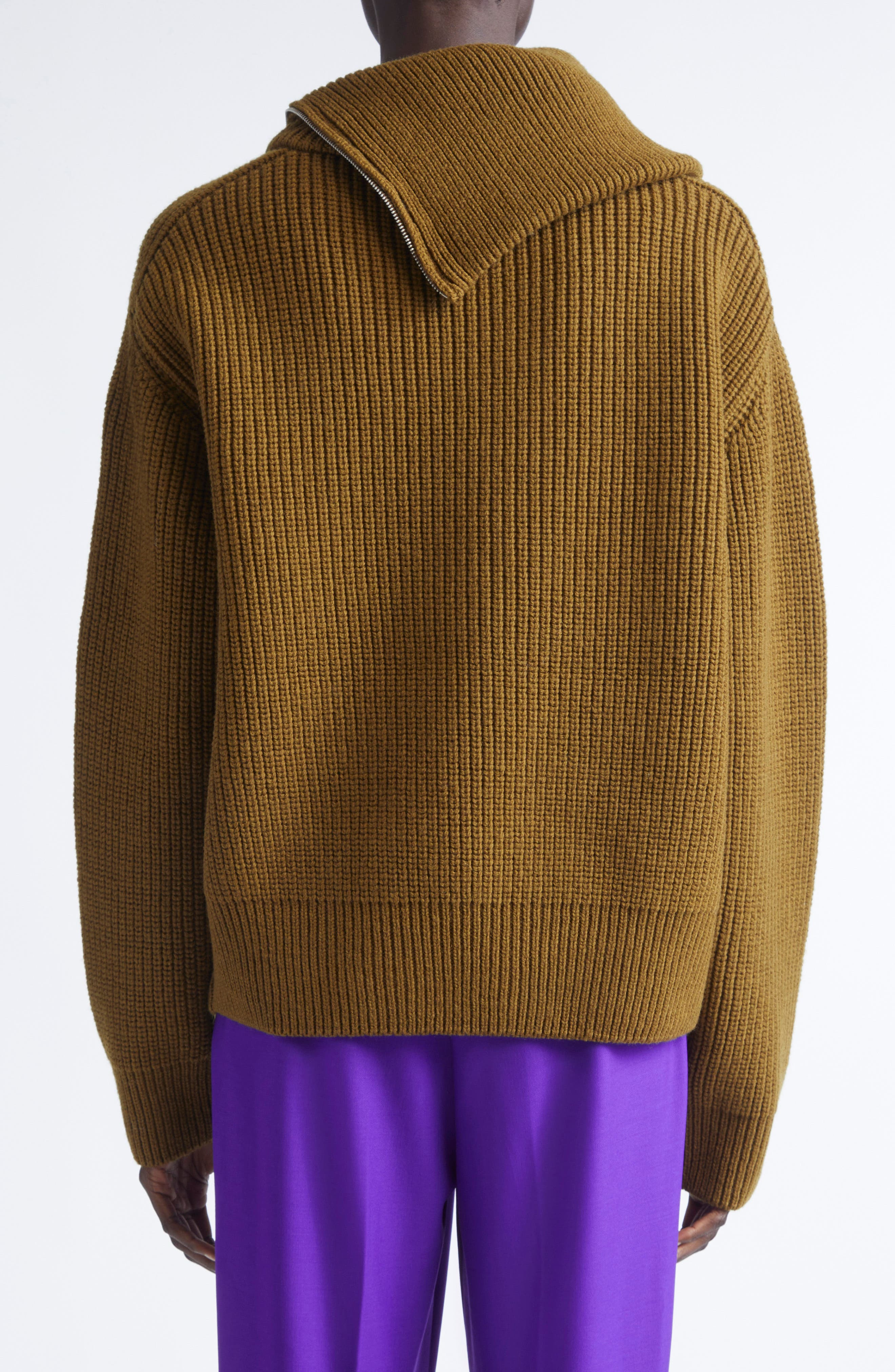 Dries Van Noten Talim Wool Half Zip Turtleneck Sweater in Khaki at Nordstrom - 3