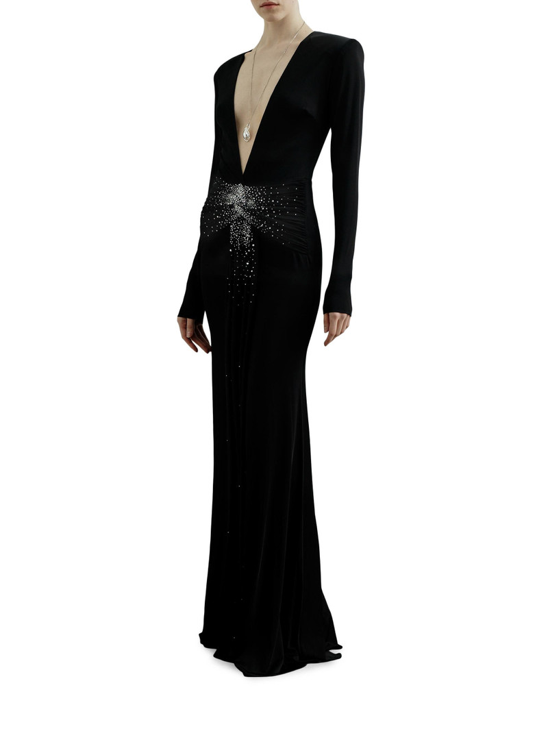 Women's Azure Rhinestone Plunging V-neck Jersey Gown - Magie Noire 4