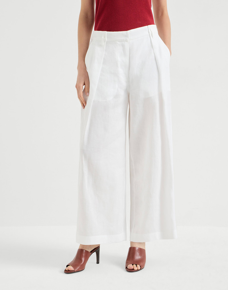 Cotton pleated A-Line trousers with monili 2