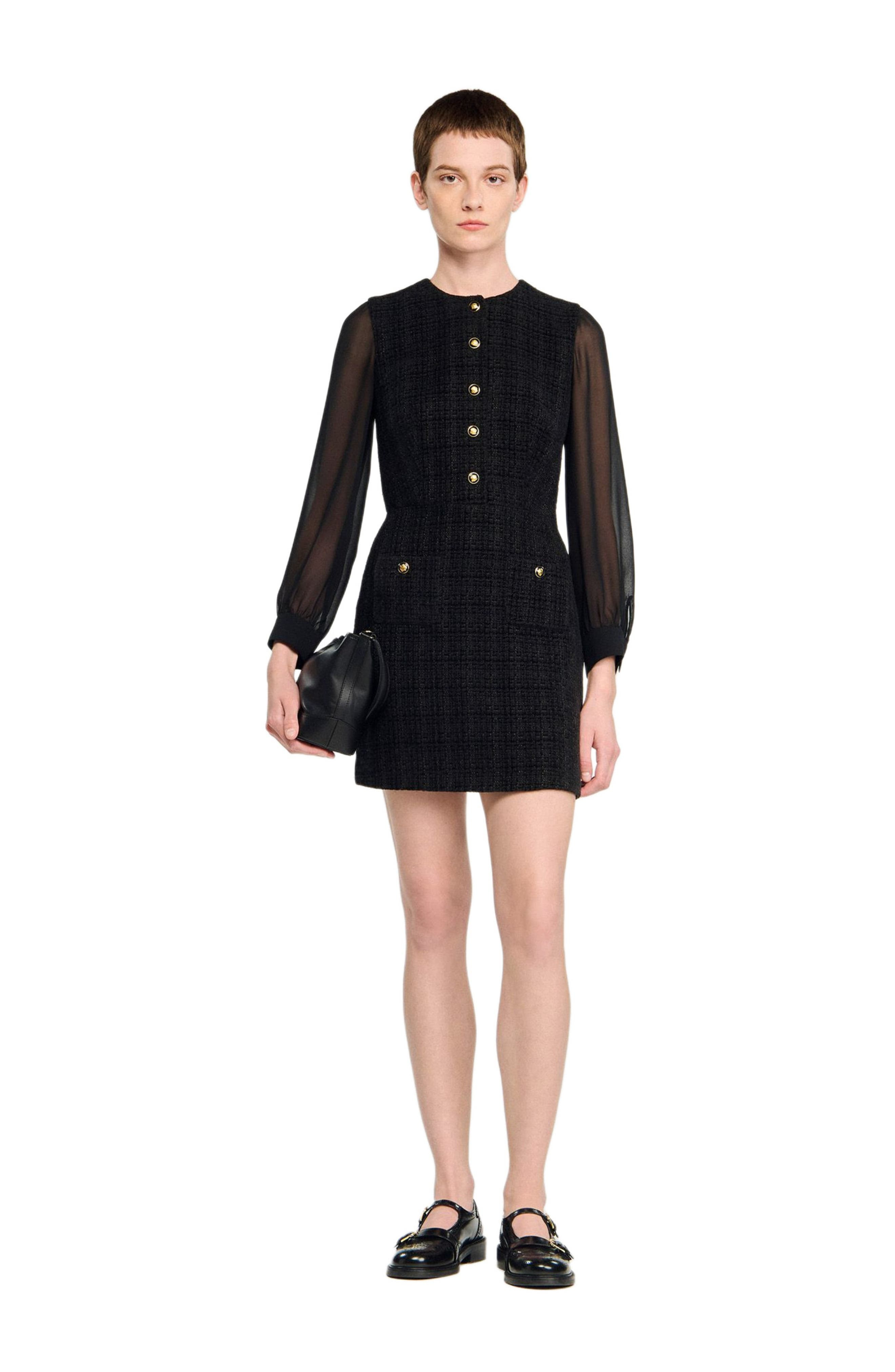 SANDRO Long-sleeved short dress in Black at Nordstrom - 6