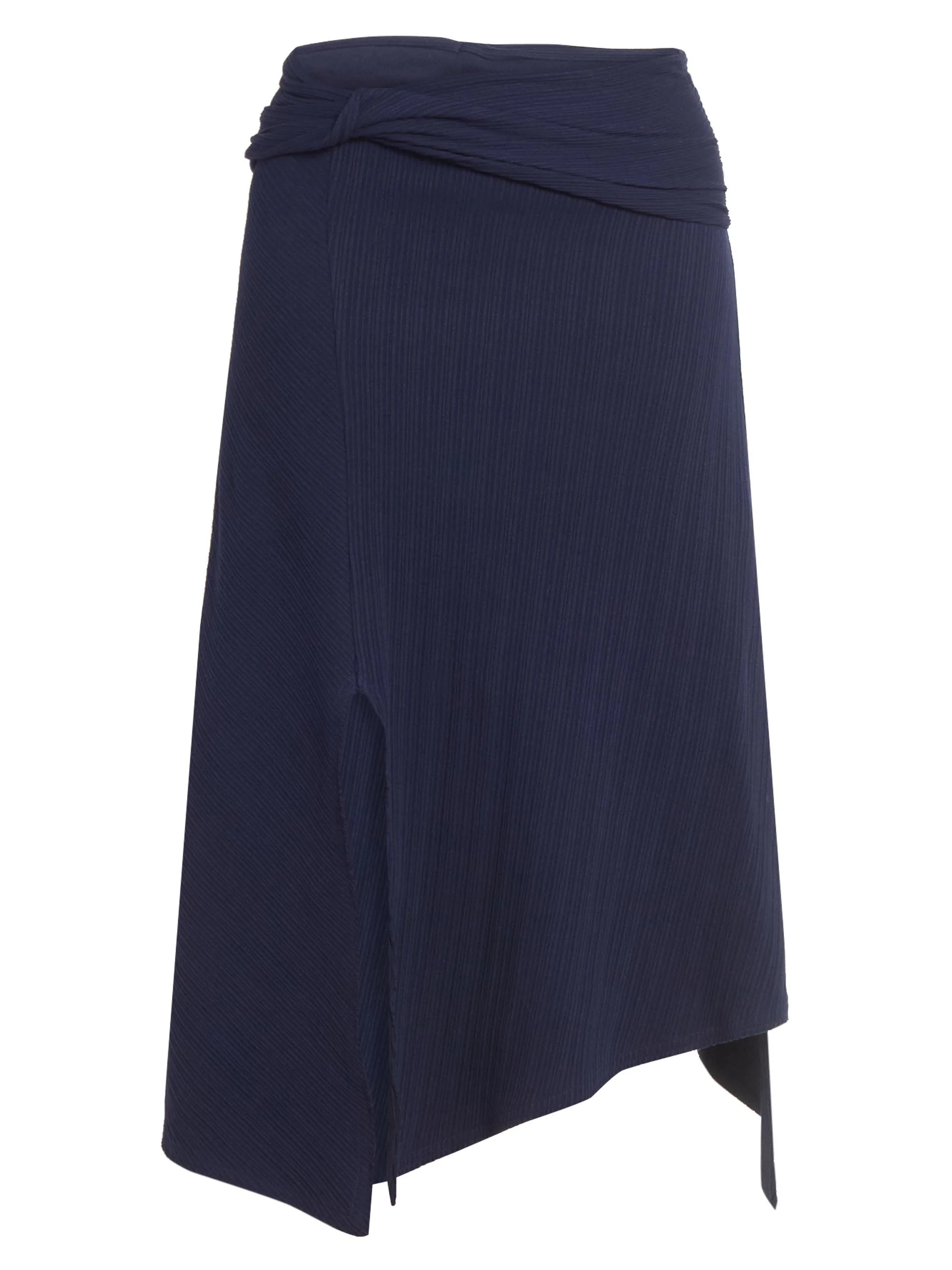 Women's Pleated Twist-Detail Cotton Midi-Skirt - Navy - 1